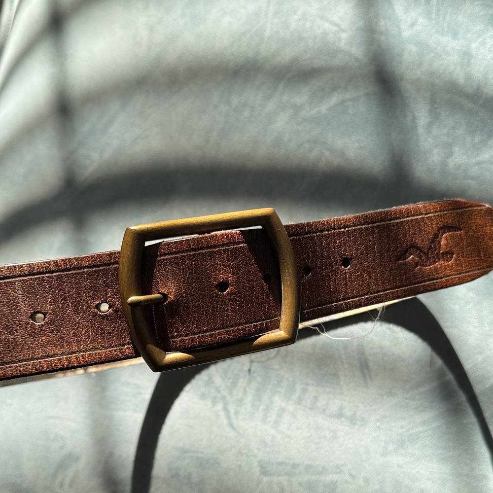 Hollister Brown Leather Belt Bag with Brass Buckle